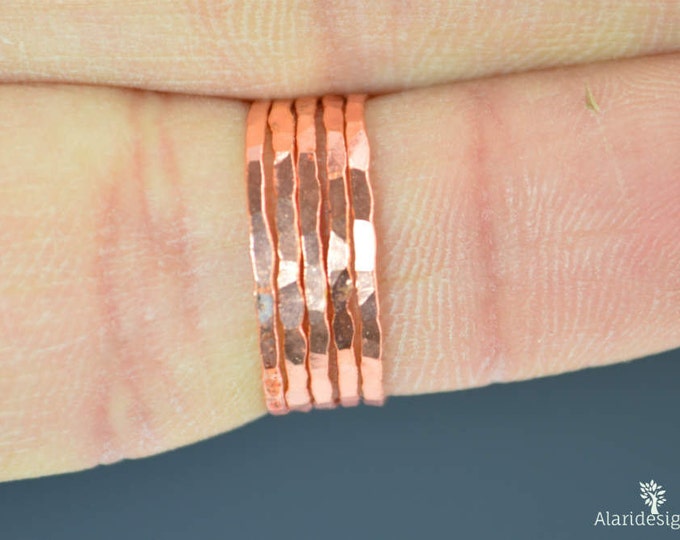 Set of 5 Super Thin Golden Rose Silver Stackable Rings, Rose Silver Ring, Rose Gold Stacking Rings, Thin Rose Gold Ring, Rose Gold Ring Set