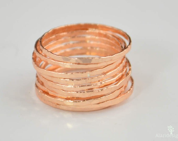 Set of 10 Super Thin Golden Rose Silver Stackable Rings, Rose Gold Ring, Rose Stacking Rings, Rose Gold Ring Set, Rose Gold Band