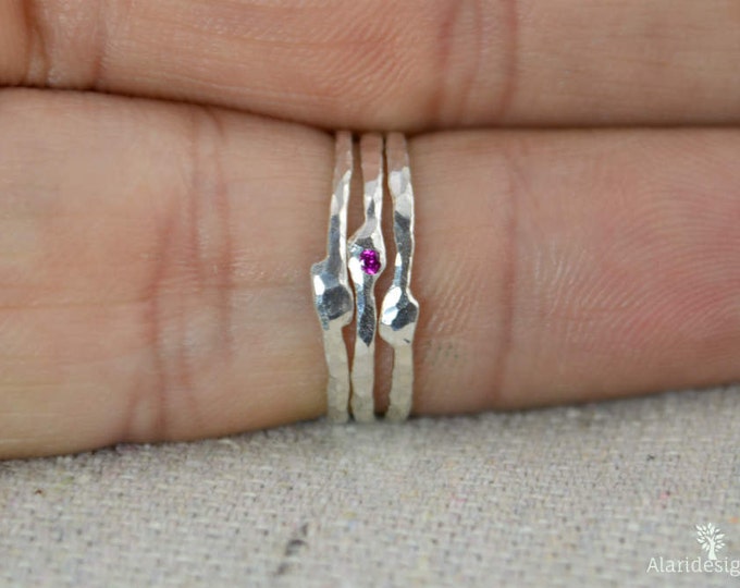 Freeform Silver Ring, Flush Set Stone Ring, Gemstone Ring, Mom Ring, Small Stone Ring, Stacking Ring, Freeform Stone Ring, Mother's Rings