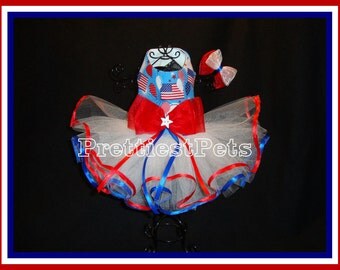 Patriotic 4th of July Dog Dress Tutu Stars and Stripes Dog Dress Red White and Blue Dog Dress Prettiest Pets Designs!