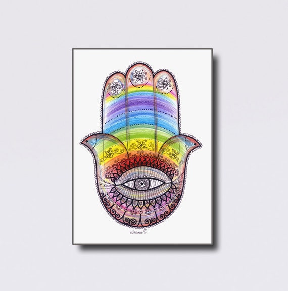 Rainbow Hamsa Hand Original Art / Living room wall decor
