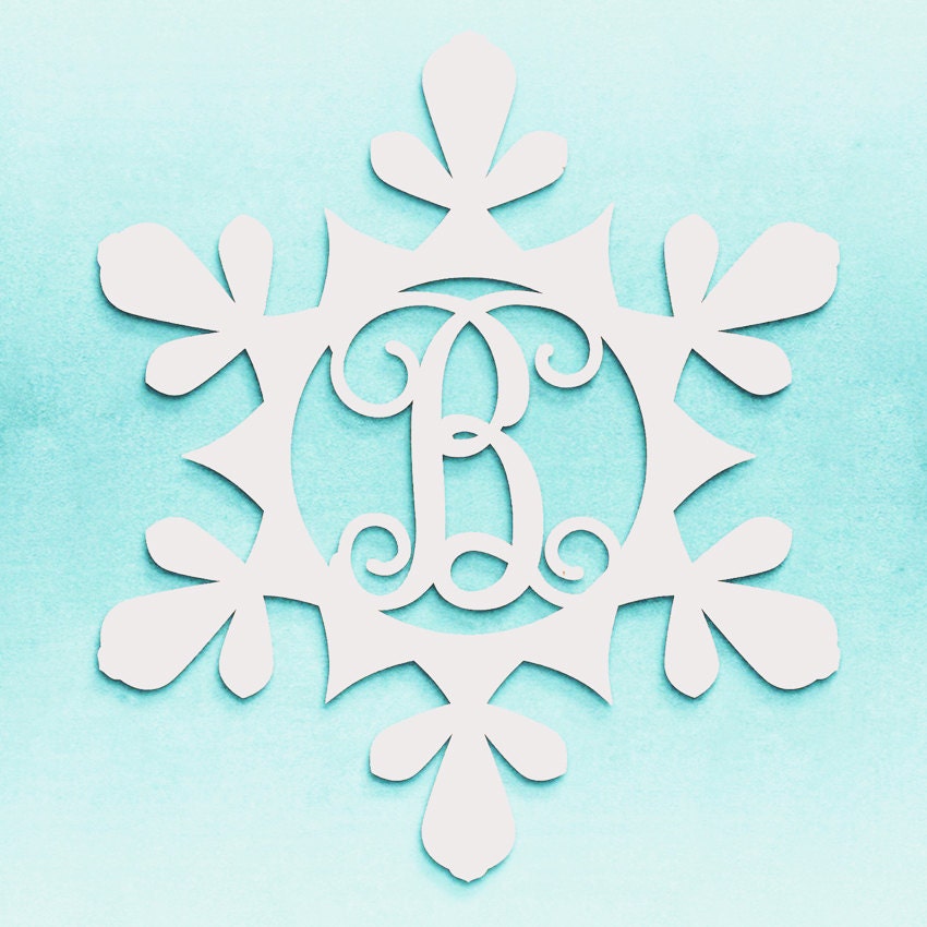 Unpainted Wooden Snow Flake Door Hanger with Connected Initial- 1/2" Thick - Monogram Christmas Door Hanger- Personalized Snowflake Wreath