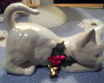 Vintage Enesco Lustre Christmas Cat c.1980s