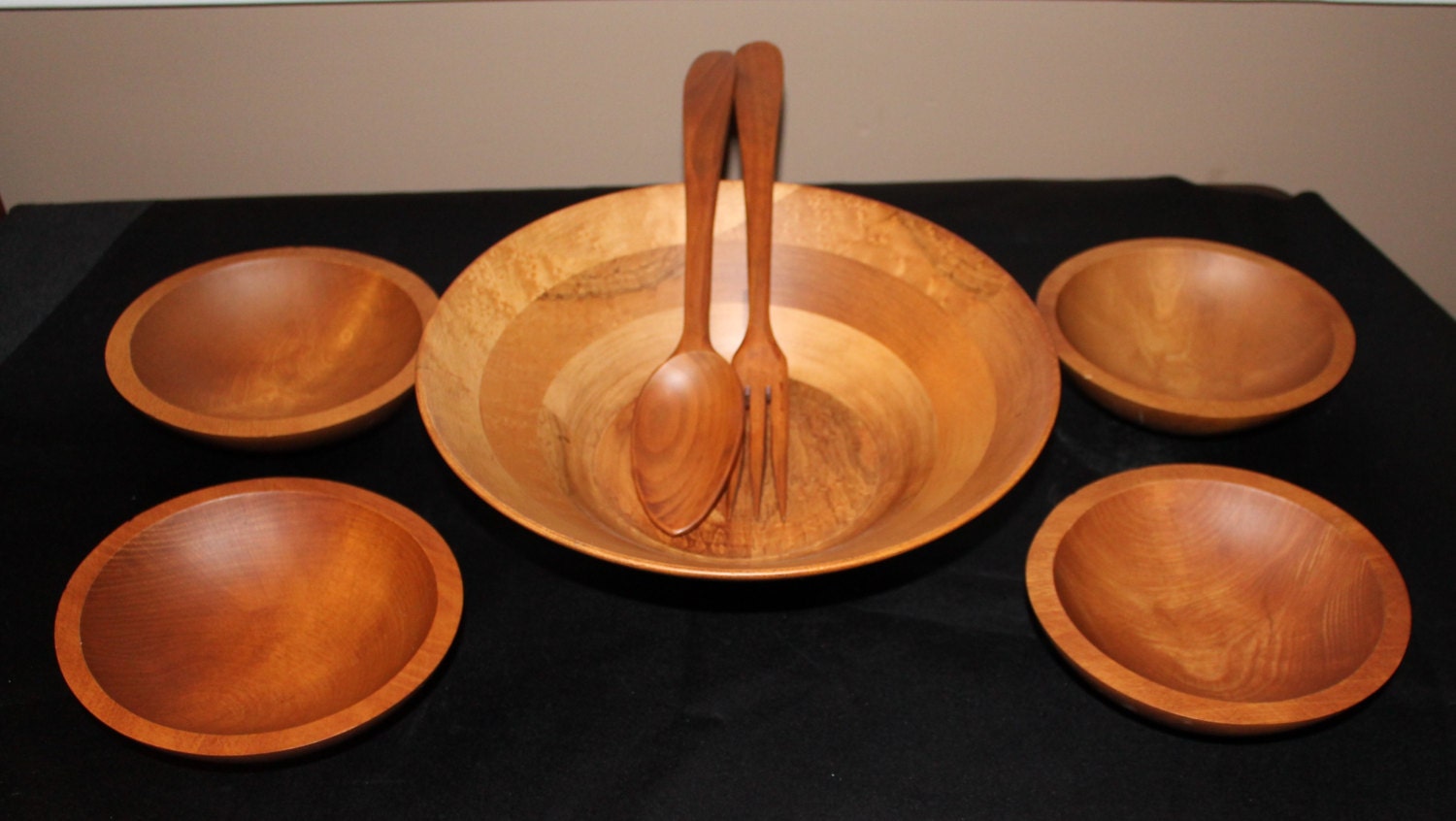 Vintage Baribocraft Wooden Salad Bowl Set Mid Century Wooden Salad