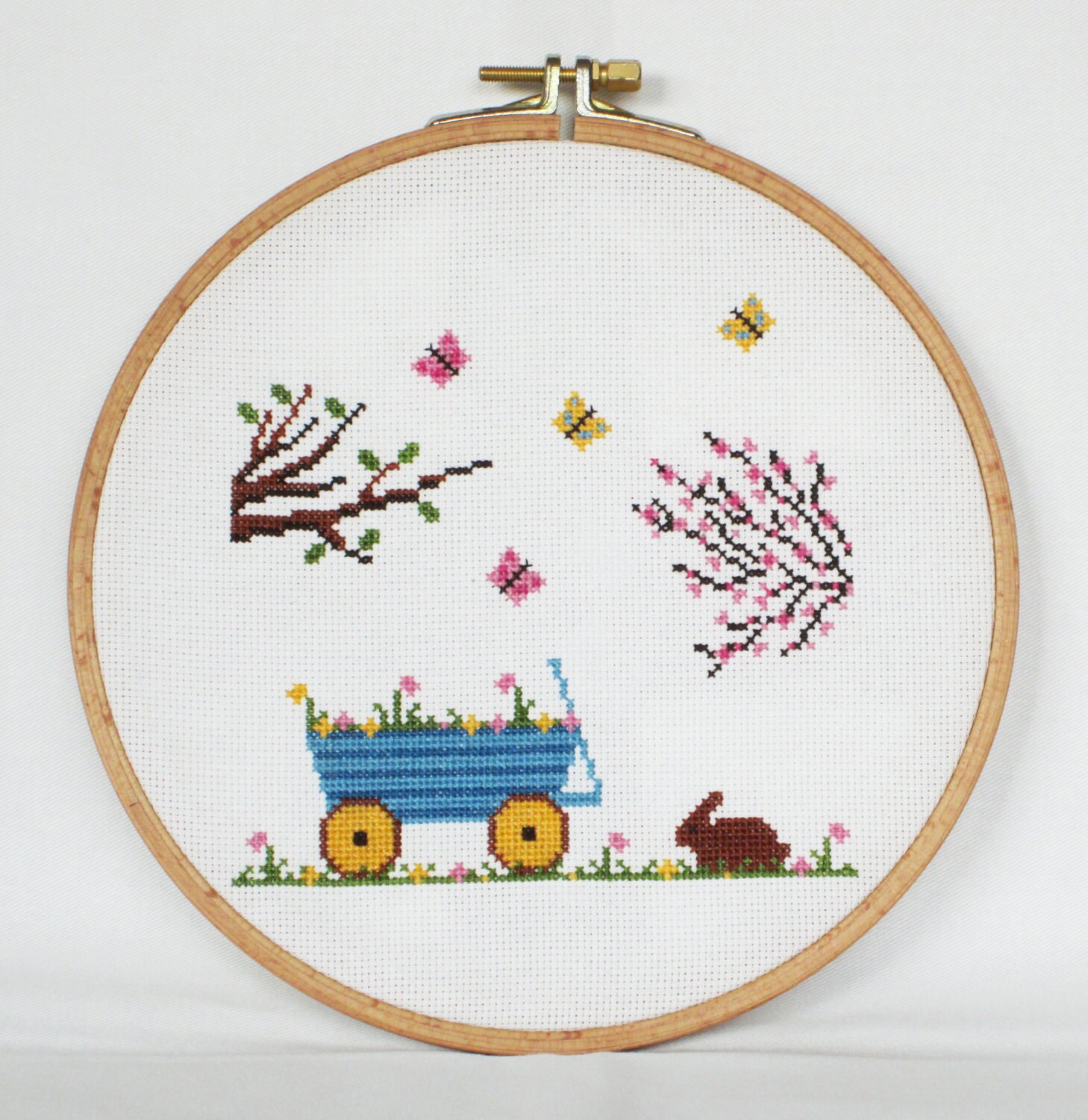 Spring Cross Stitch Patterncherry tree butterflies planted