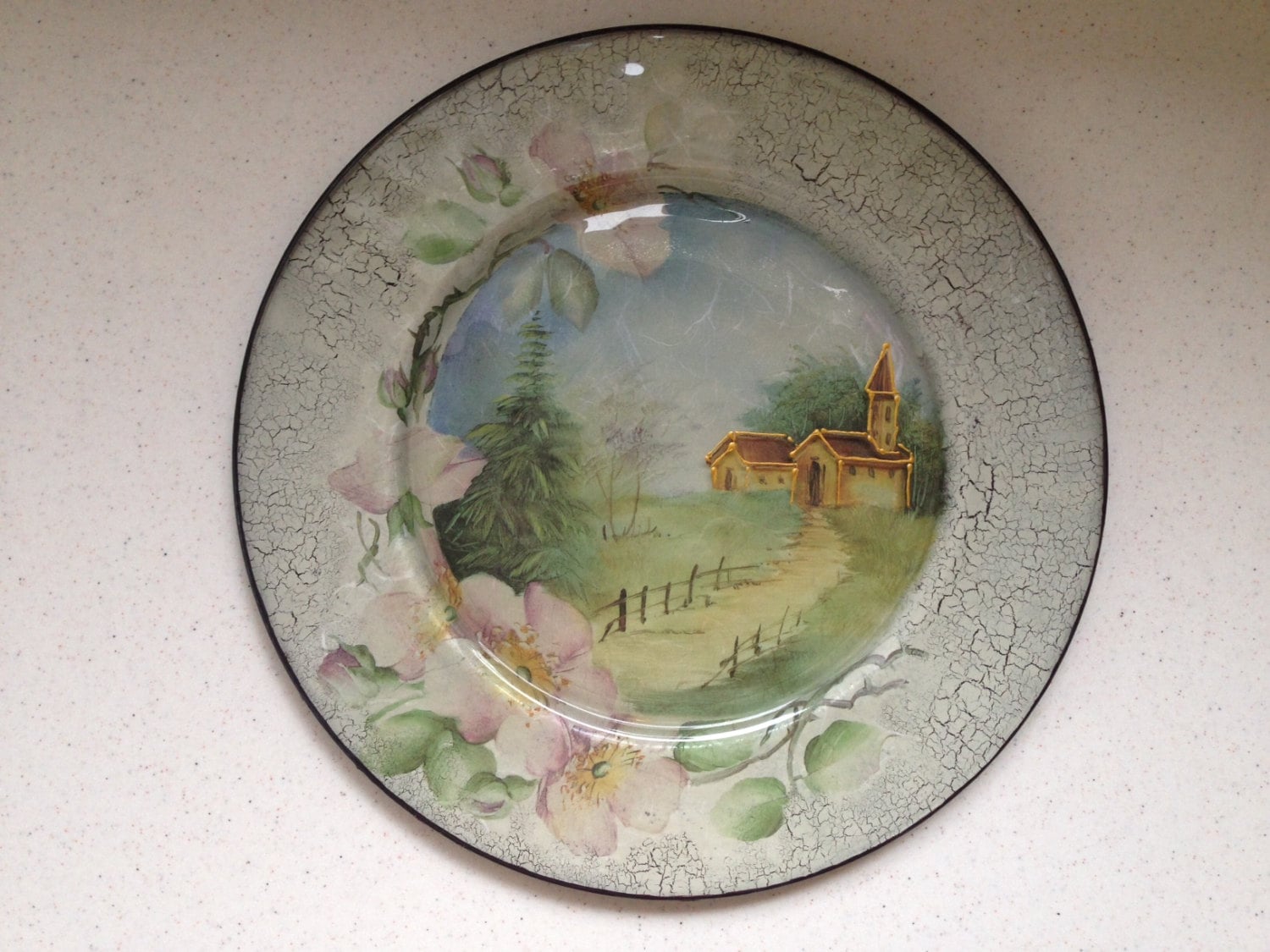 plates decoupage on Plate Decoupage Handmade Glass Home to Road the