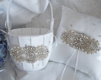 Ring Bearer Pillow, Flower Girl Basket, Wedding Basket and Pillow Set - Style 340