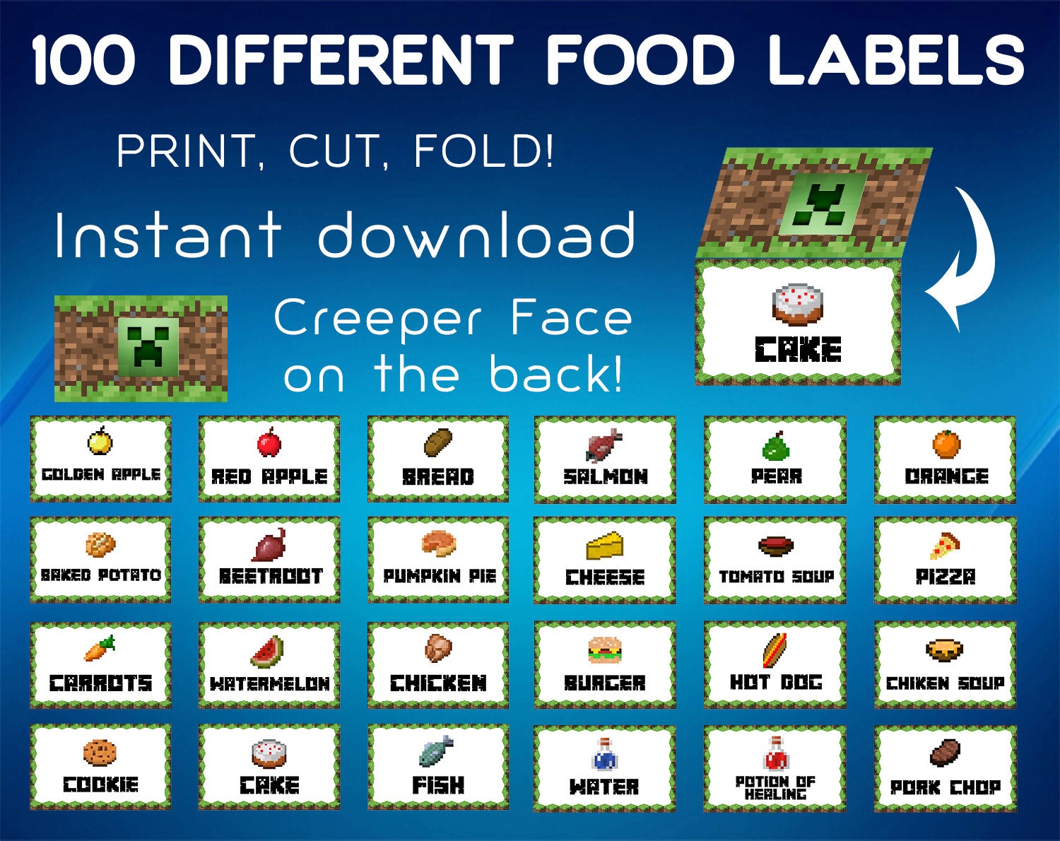 Minecraft Food Label Food Tent Cards Minecraft Buffet by FISHDESGN