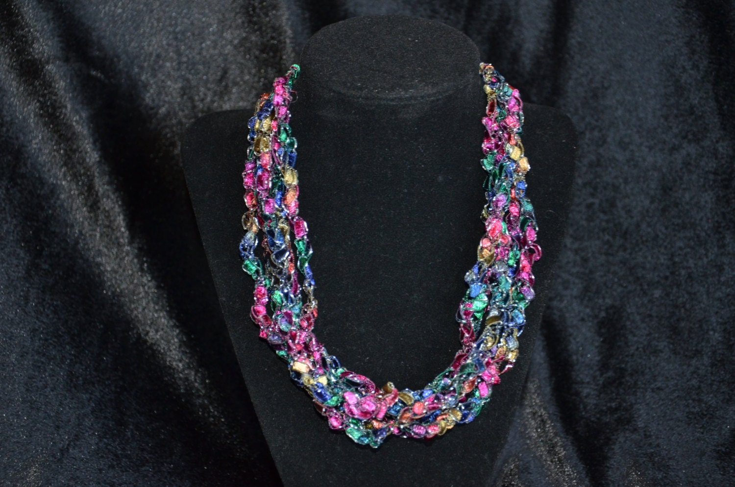 Trellis Ladder Ribbon Yarn Necklace Jazzy by LittleHarborDesigns