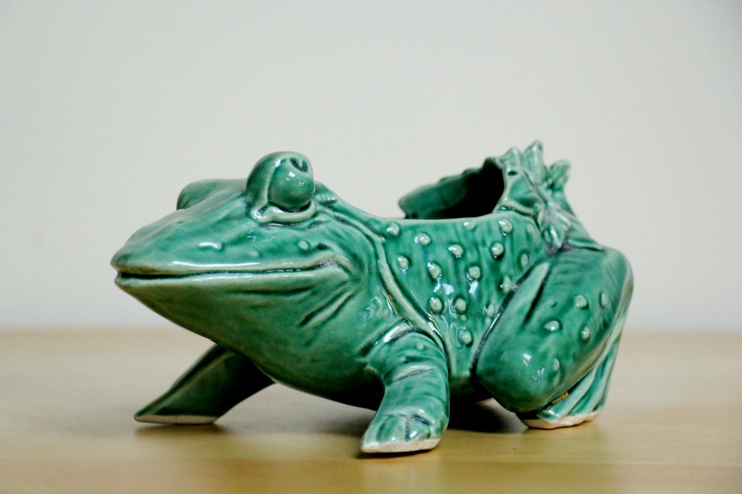 Vintage McCoy Ceramic Frog Planter Green Mid Century 1949