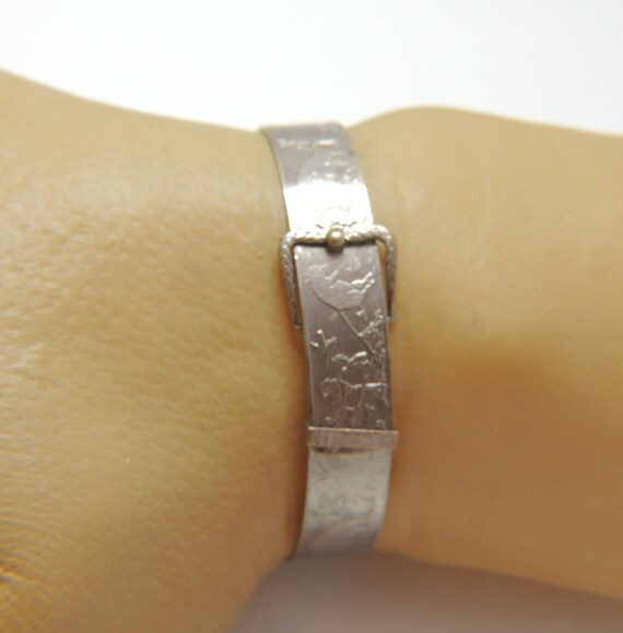 Sterling Silver Buckle Bracelet Embossed Vintage