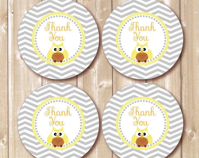 Thank You Favor Tags Owl Ligh yellow & grey. Chevron. Printable Favor Tags Baby Shower Birthday diy Thank You Tags INSTANT DOWNLOAD