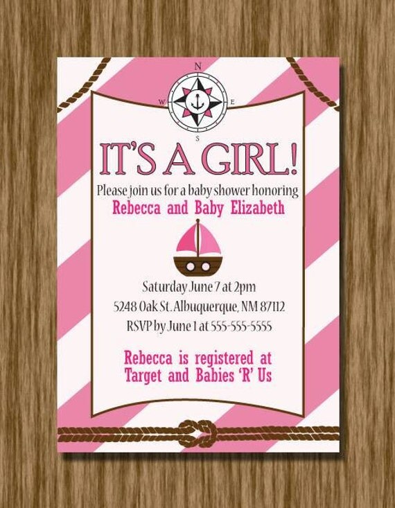Nautical Baby Shower Invitation Girl Printable