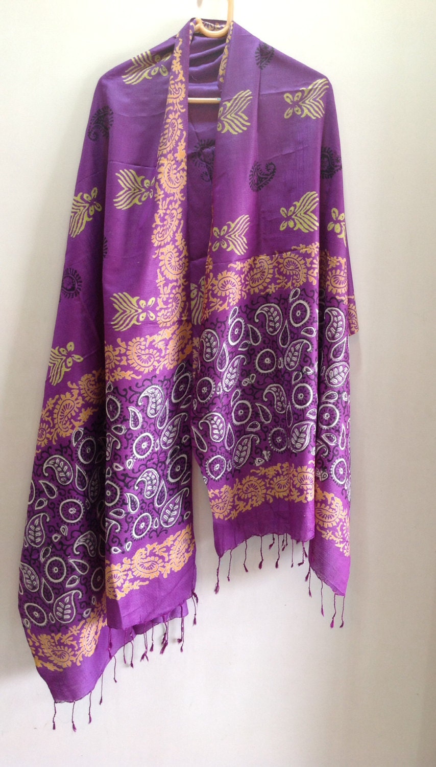 Summer Scarf, Silk Scarf, Block print Stole, Purple silk Long Scarf ...