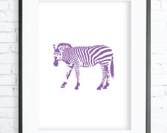 Purple Zebra Art Print, modern art, digital art, Purple Zebra print, Zebra Art, Zebra Art