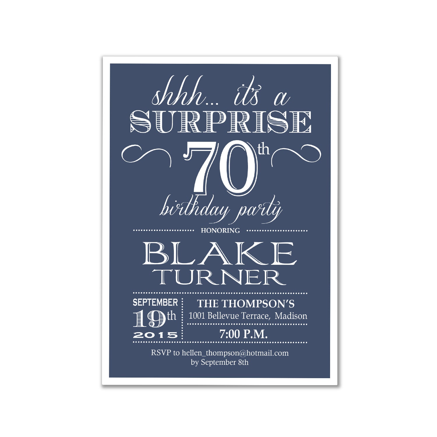 Surprise 70th  Birthday  Invitation  80th 90th Any Age