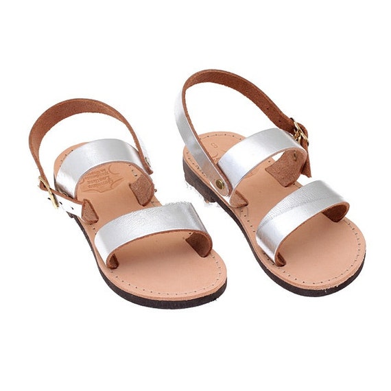 Kids Silver leather sandals-Real greek leather by marizasShop