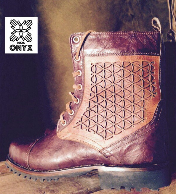 Algorithkicks - Flower of life - Laser Cut and handmade - Leather Boots - Mens - Last in stock Only US10.5/11 Available