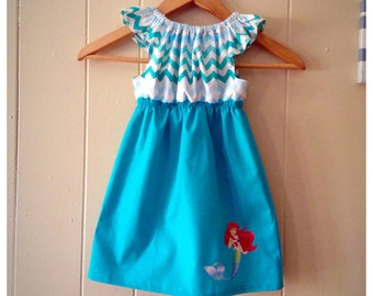Ariel dress, baby girls dress, little mermaid dress, mermaid birthday, chevron dress, girls clothing, toddler girl dress, princess birthday