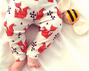 baby clothes, baby leggings, stylish baby clothes, baby gift,hipster baby clothes, modern baby clothes, baby pants, orange fox pants