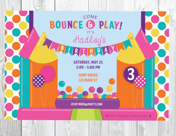 Bounce House Birthday Invitation Jump Birthday Girl Bounce