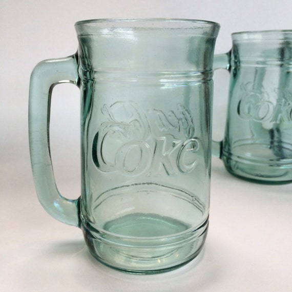 Set Of 4 Vintage Barrel Coca Cola Green Glass D Handle Glasses