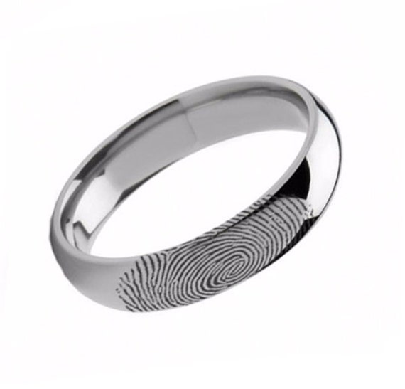 Fingerprint Wedding Band 10k White Gold Engraved Domed Ring Finish 6mm ...