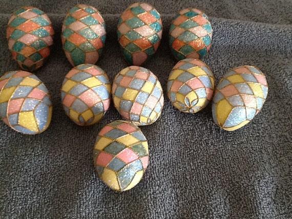 Hand Decorated Goose Eggs Harlequin Style Decorated Eggs