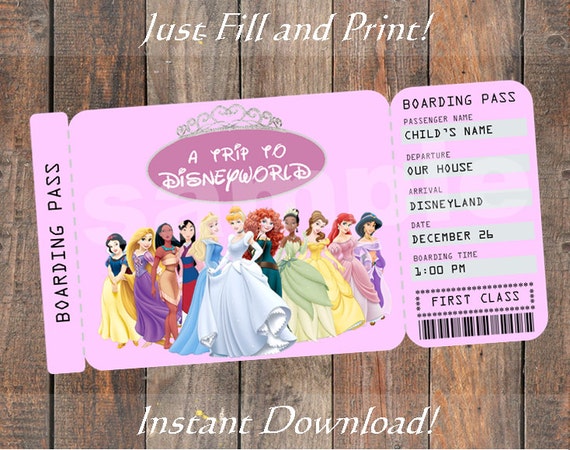 Printable Ticket to Disneyworld/Disneyland by KirstensKreation