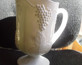 Vintage INDIANA MILK GLASS Harvest Grape Relief Pitcher