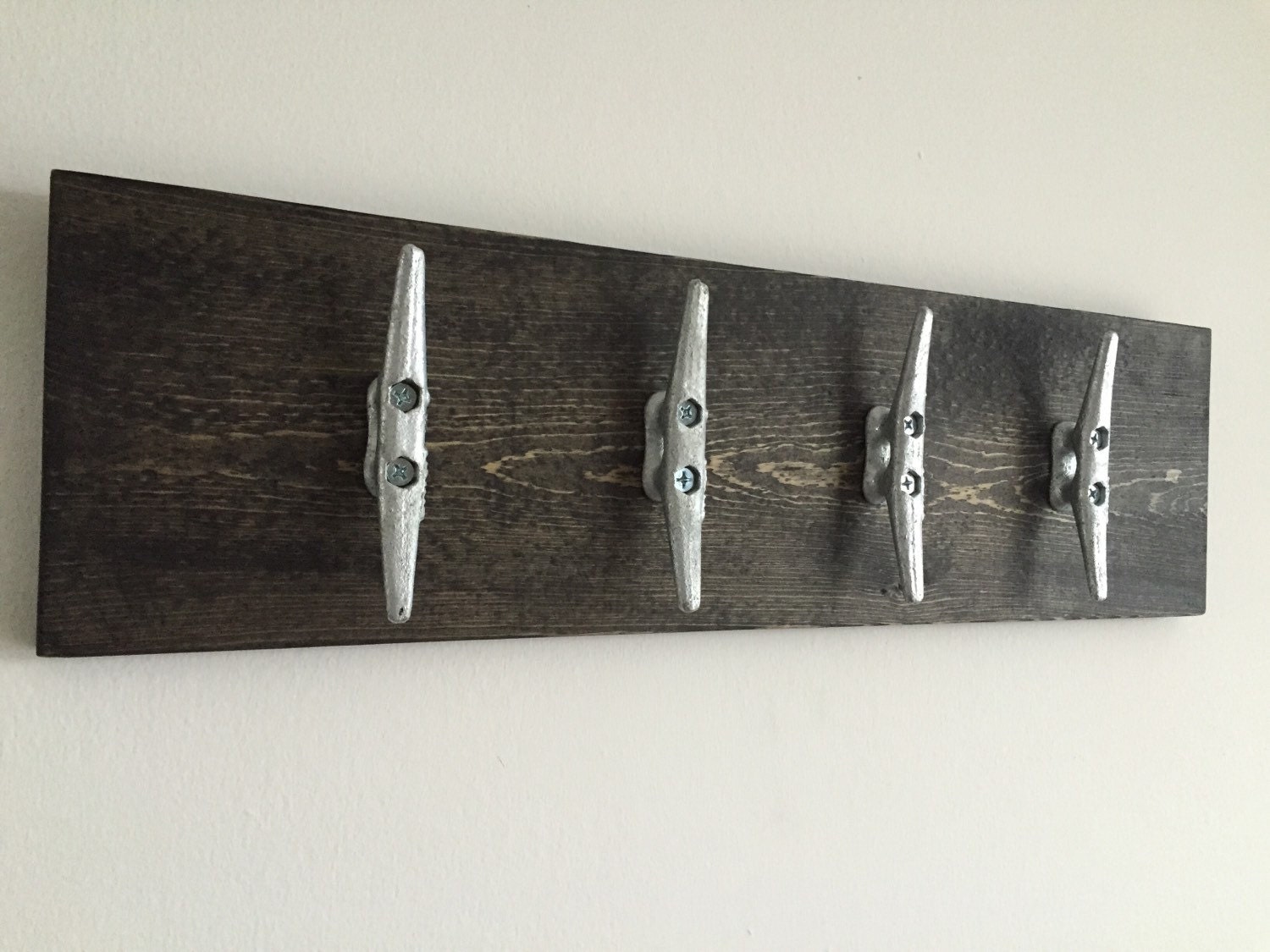 Wood coat rack with 4 nautical cleats by BlackIronworks on Etsy