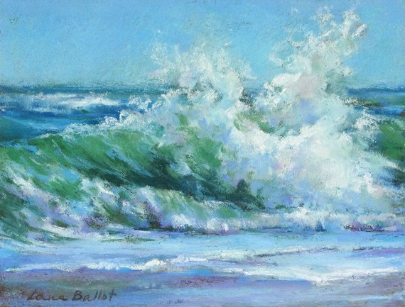 Wave painting Pastel seascape Original art unframed Coastal