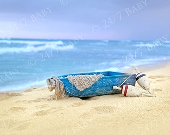 Instant Download Newborn Baby Photography Digital Backdrop Beach Boat Scene Hawaii