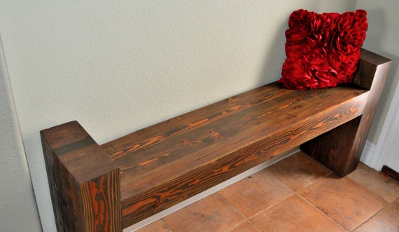 Entry Bench. Solid wood. Reclaimed glulam. Custom stained.