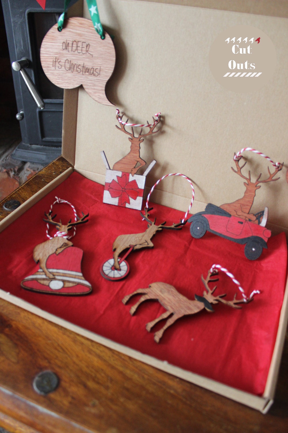 Quirky Christmas Tree Decorations. Set of 5 handmade deers.