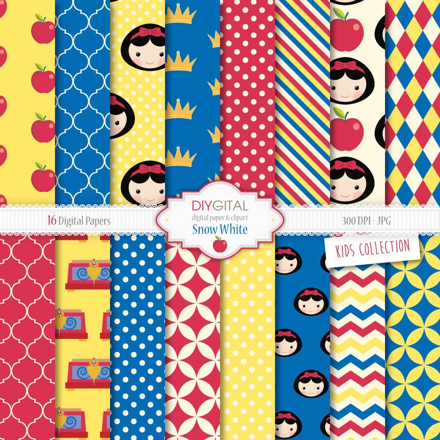 Snow White Inspired Digital Paper Set with Snow White faces