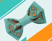 FREE SHIPPING Embroidered man bowtie Mint orange pre tied bow tie Eco friendly Groomsmen bow ties Gifts ideas for him Valentine's day gifts