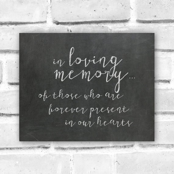 Items Similar To In Loving Memory Chalkboard Sign   Printable Wedding