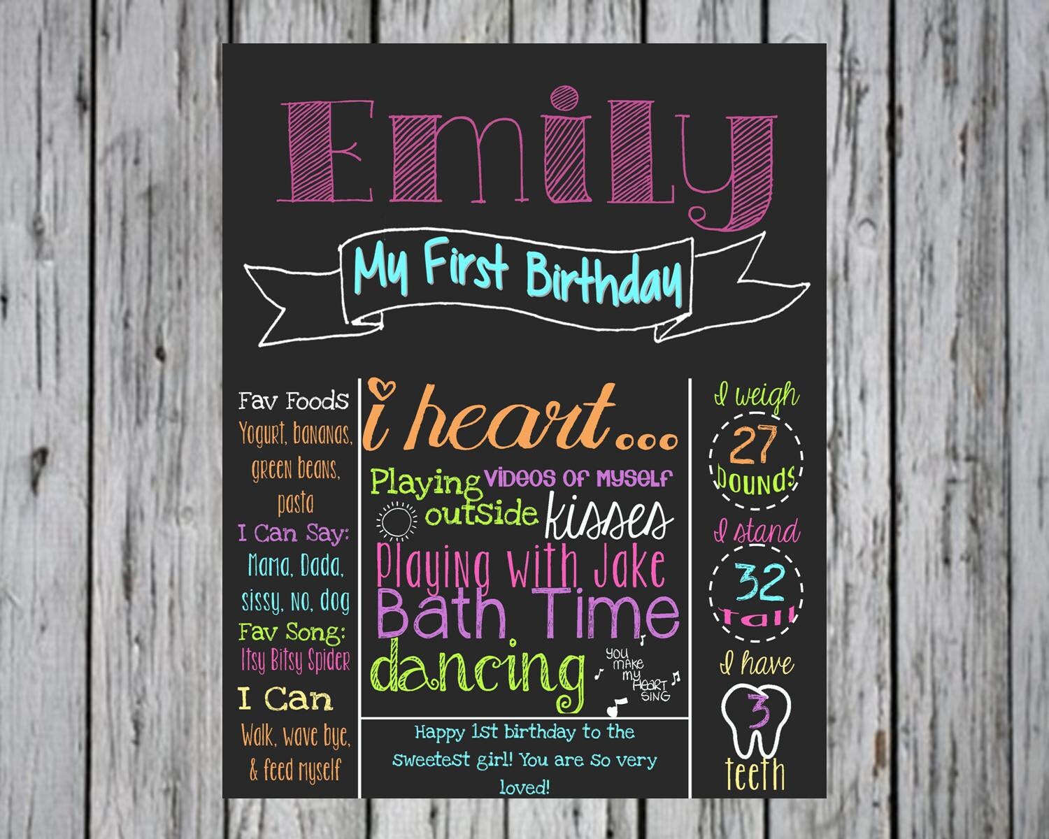 Chalkboard Birthday Sign First Birthday Poster by MKellyDesign