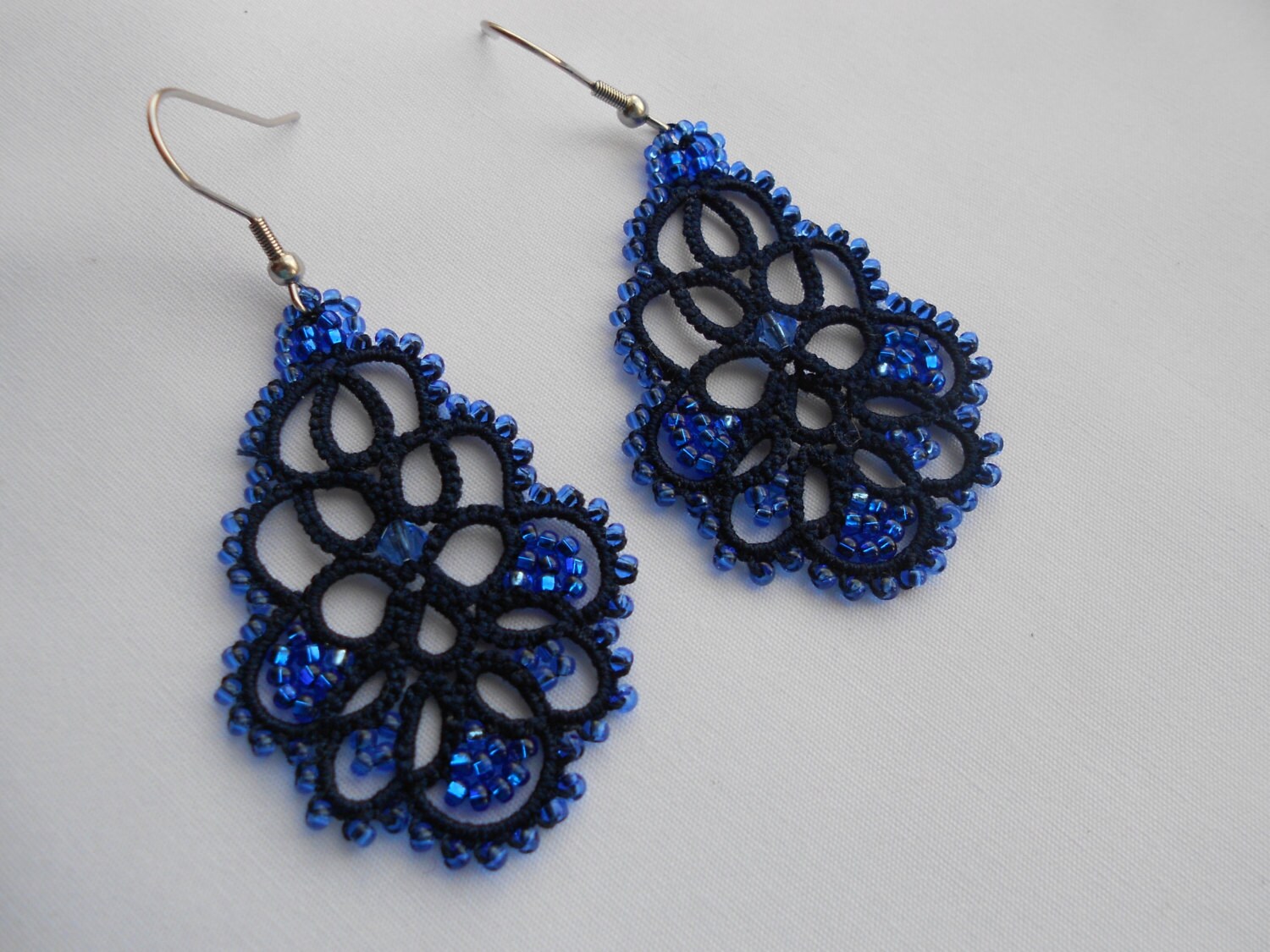 Blue earrings tatted earrings tatting by TattingLaceJewellery