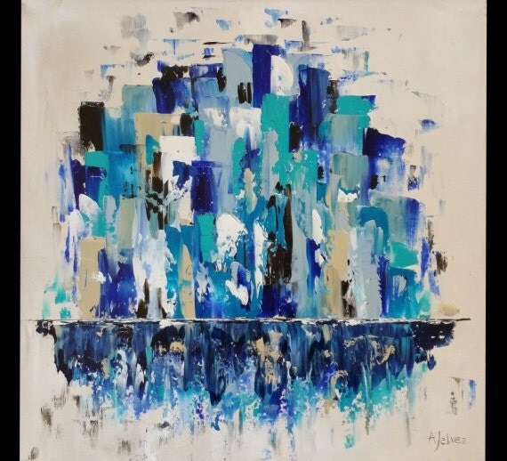 Seattle art Seattle skyline Abstract cityscape painting Cityscape art