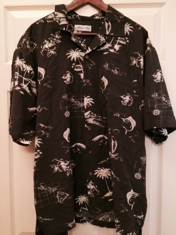Men's Vintage Hawaiian Shirt Black and White by BobbyJaysThreads