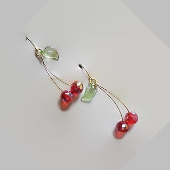 Gold Crystal Cherry Earrings Choice of Red or by LADavisJewelry