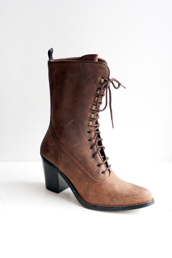 Items similar to Vintage Brown Leather Lace Up Boots - size 6 on Etsy
