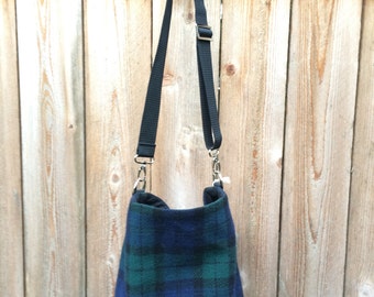 SUPER SALE PRICE! Wool Cross Body Bucket Bag - Plaid Pattern