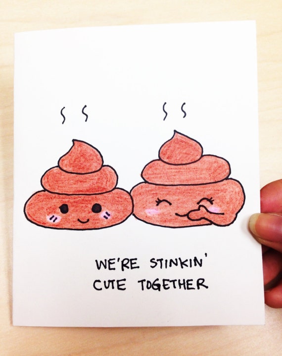 Cute love card, Funny valentine card, Cute Valentine card, poop joke, funny card for boyfriend, girlfriend, hand drawn anniversary card