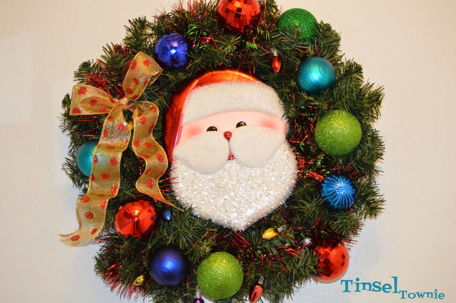 Main Street Wreath; Christmas Wreath, Holiday Wreath, Santa Wreath, Artificial Wreath, Retro Wreath