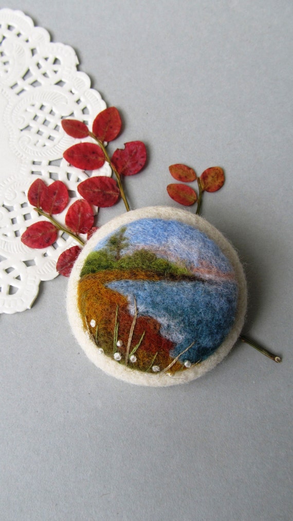 Needle felted brooch with a landscape. by FeltAccessories on Etsy