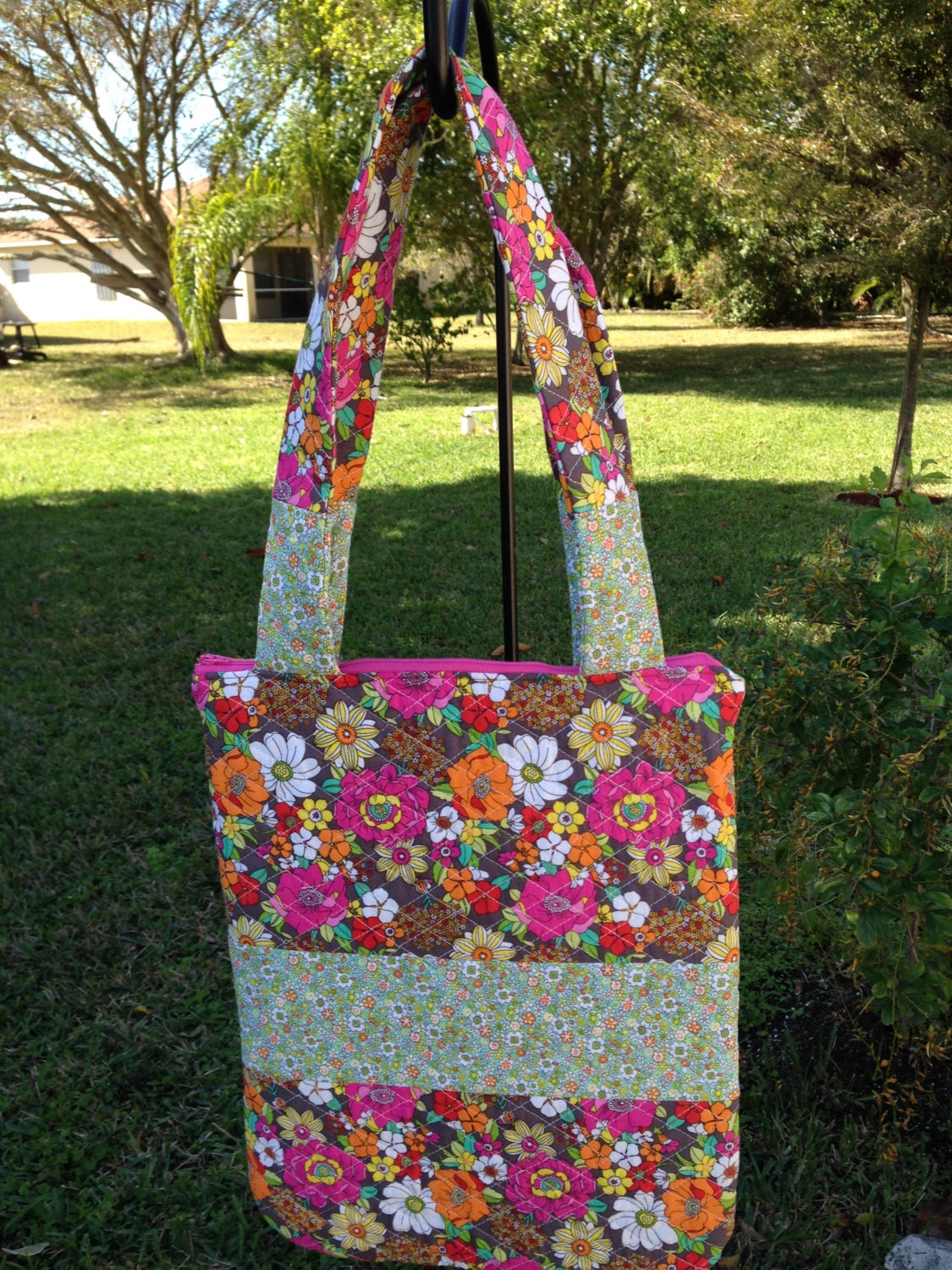 Zippered Floral Quilted Tote by CozyFabricCrafts on Etsy