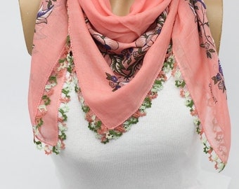 Turkish Anatolians Floral Scarf - Hand crocheted lace Oya - Yemeni - Cowl Gift Ideas Fashion Accessories